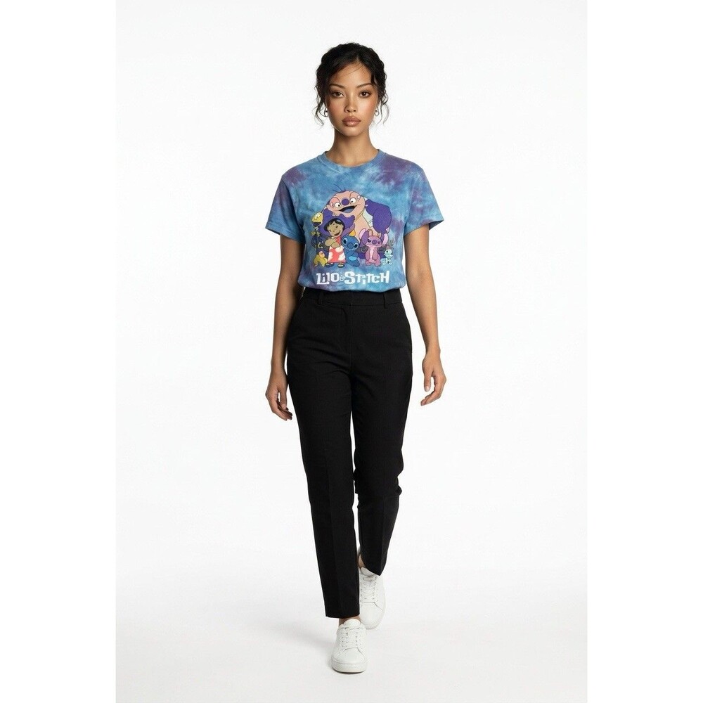 Disney Lilo & Stitch Unisex Blue Tie Dye Blue Graphic T-shirt Size S Angel Numbs